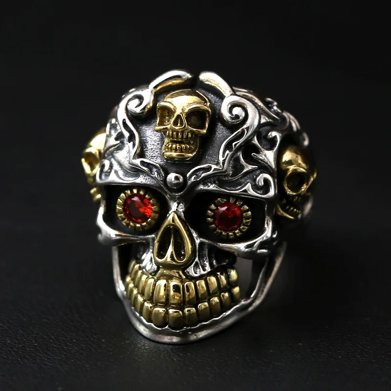 S925 pure silver retro fashion personalized men's open mouth ring trend Thai silver Mongolian pattern ring
