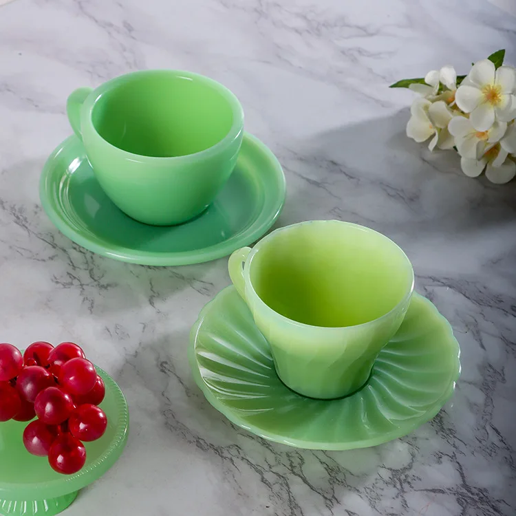 Retro European-style Simple Jade Porcelain Glass Coffee Cup Home with Handle High-grade Drinking Tea Cup Kung Fu Tea Set