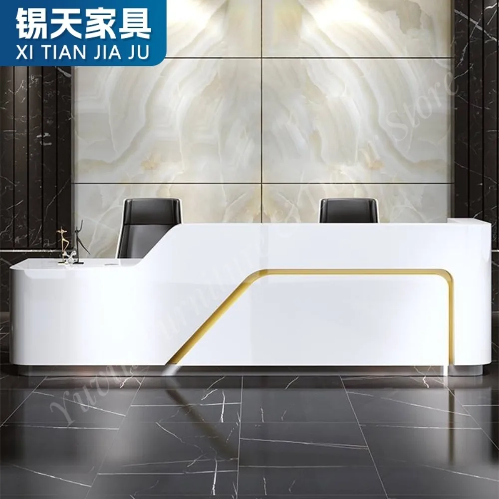 Executive Office Wooden L-Shaped Reception Desk Modern Extendable Full Edge Sealing Process Customizable Colors