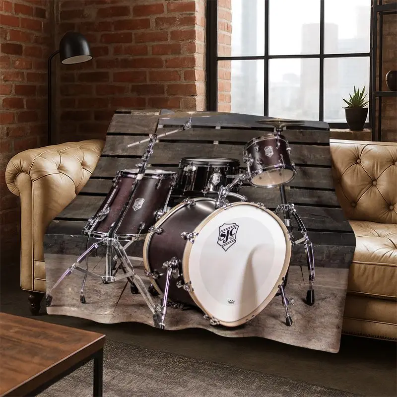 Drum Kit Drum Set Music Instruments Flannel Blanket Soft Warm Throw Blanket for Bedroom Living Room Bed Travel Camping Picnic