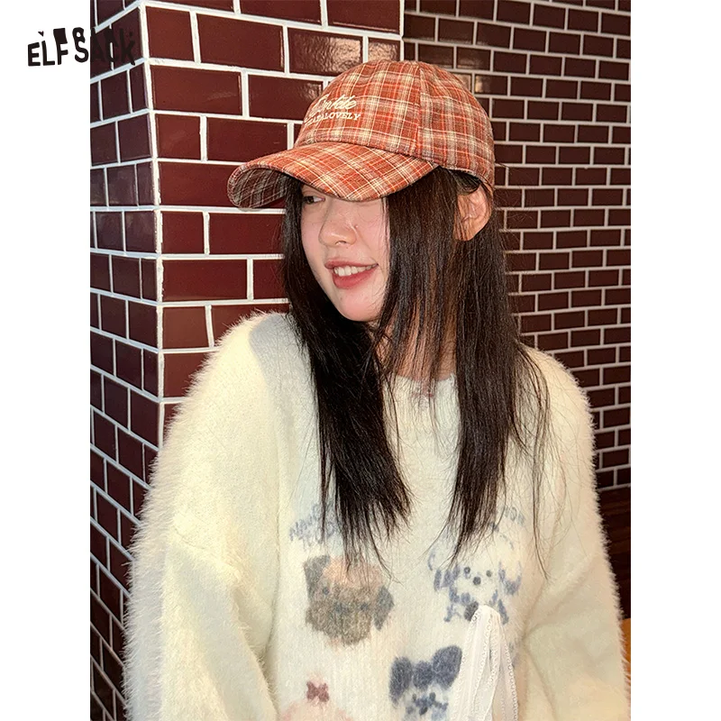 

ELFSACK 2025 Winter New Arrivals Preppy Cute Plaid Baseball Cap For Woman