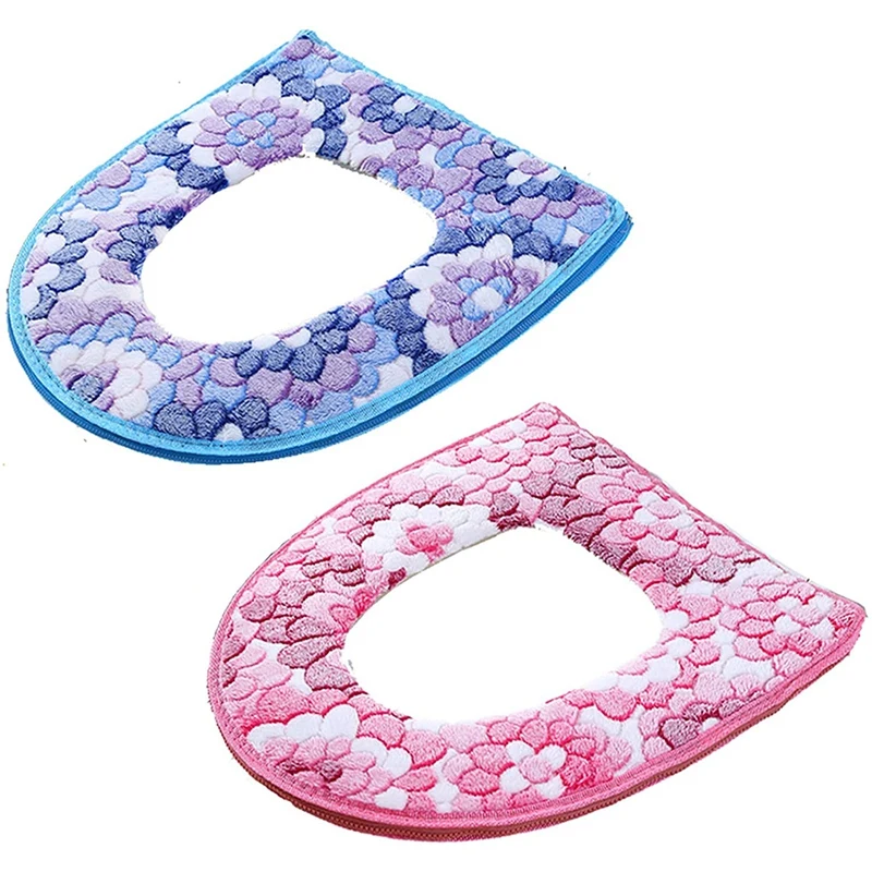 

Toilet Seat Covers Bathroom Warm Skin-Friendly Four Seasons Available Zipper Easy To Fit Washable And Reusable 2 Pcs