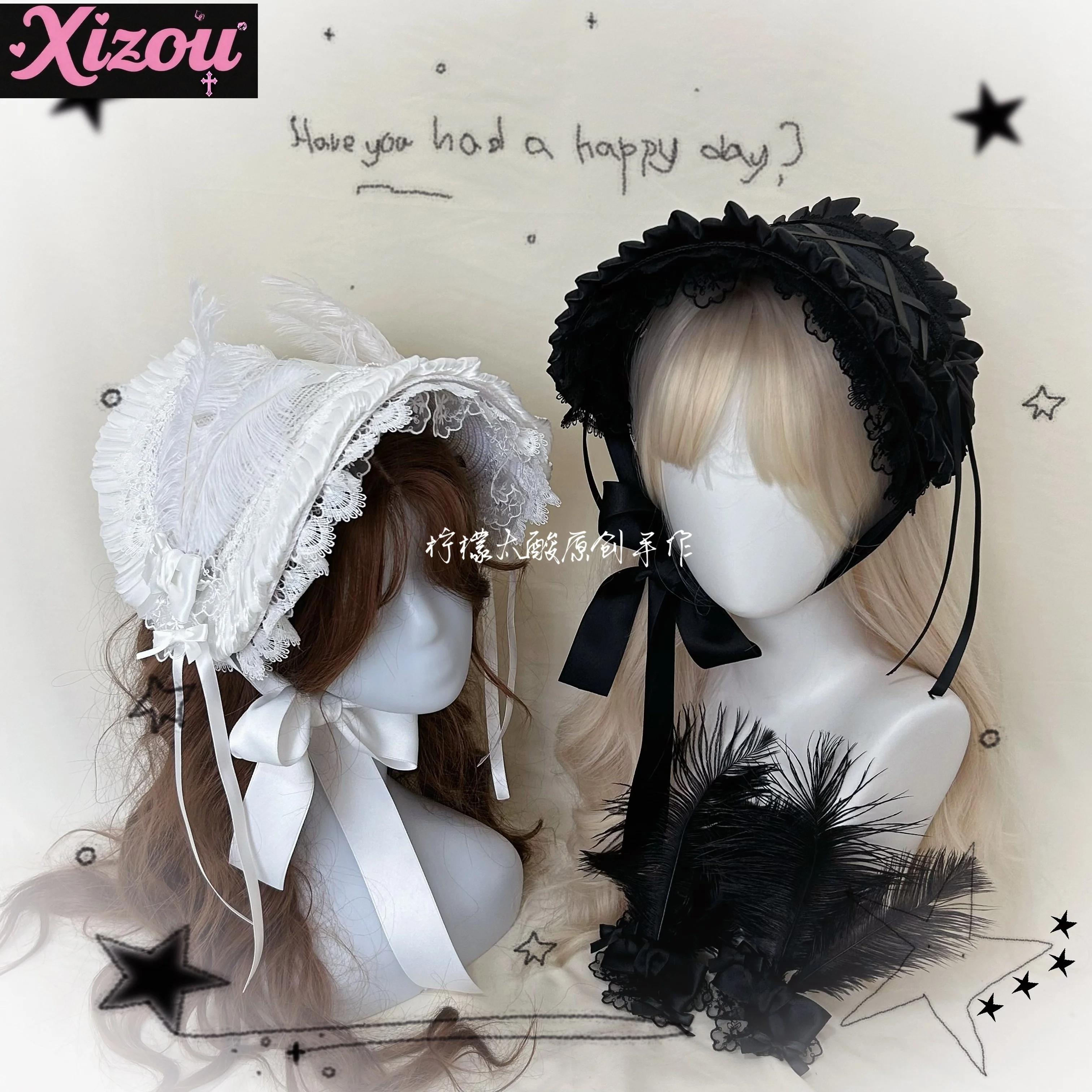 

French Vintage Lolita Top Hat Sweet Cool Girl Bnt Bow Feather Goth Dark Lace Hat Flat Female Lolita Small Object for Women