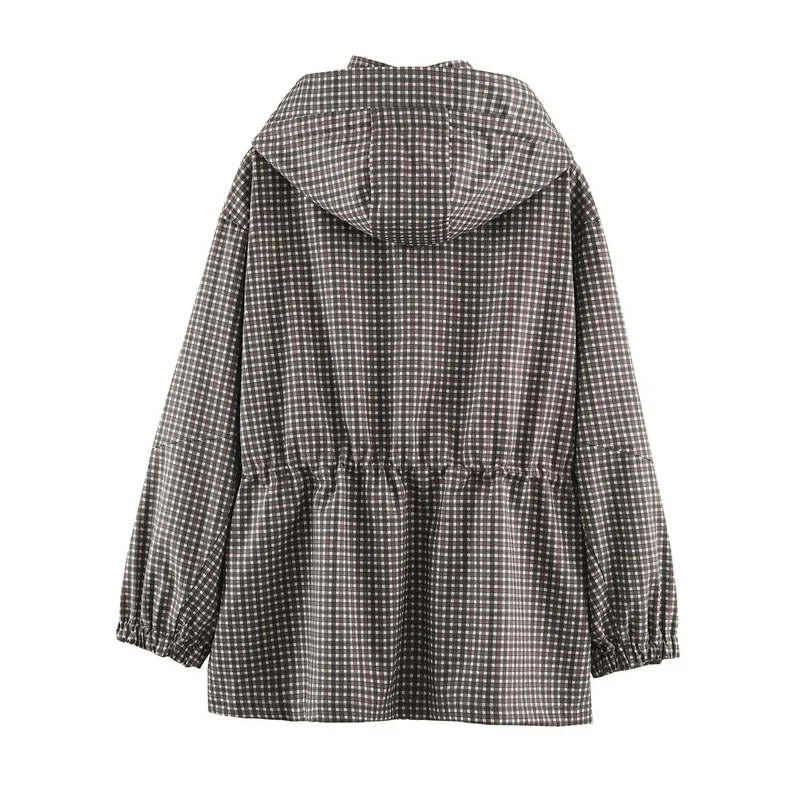 Damenmantel Langarm-Karo-Kapuzenjacke für Frauen 2026 Neue Mode Herbst Winter Lässige Schicke Damen-Oberbekleidung – Detail 7
