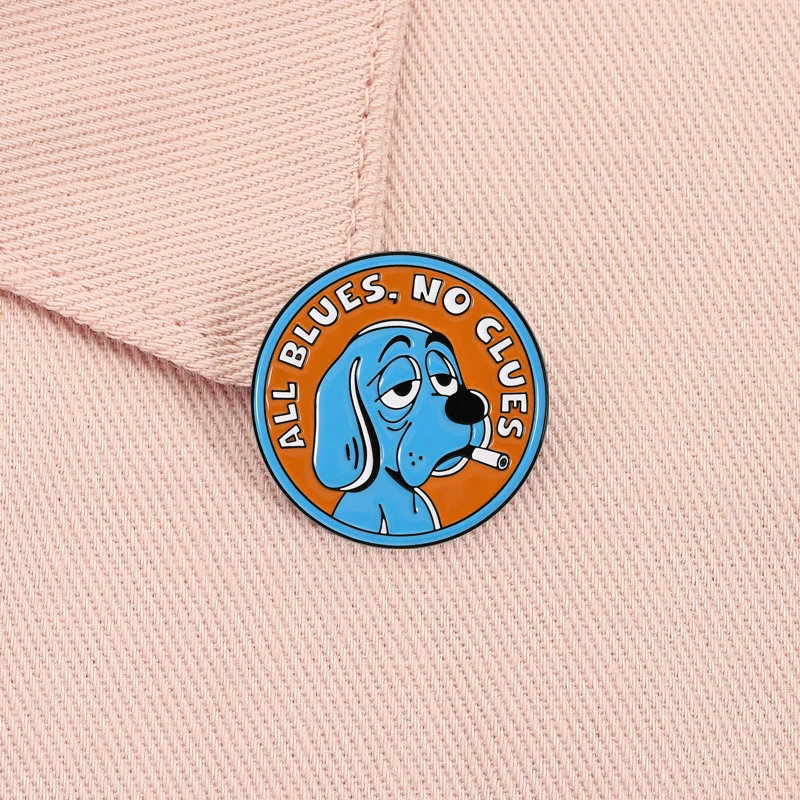 Todo el azul sin pistas esmalte Pin melancolía perro azul fumar forma de perro humor auto mockery eslogan broche solapa insignia regalo de joyería