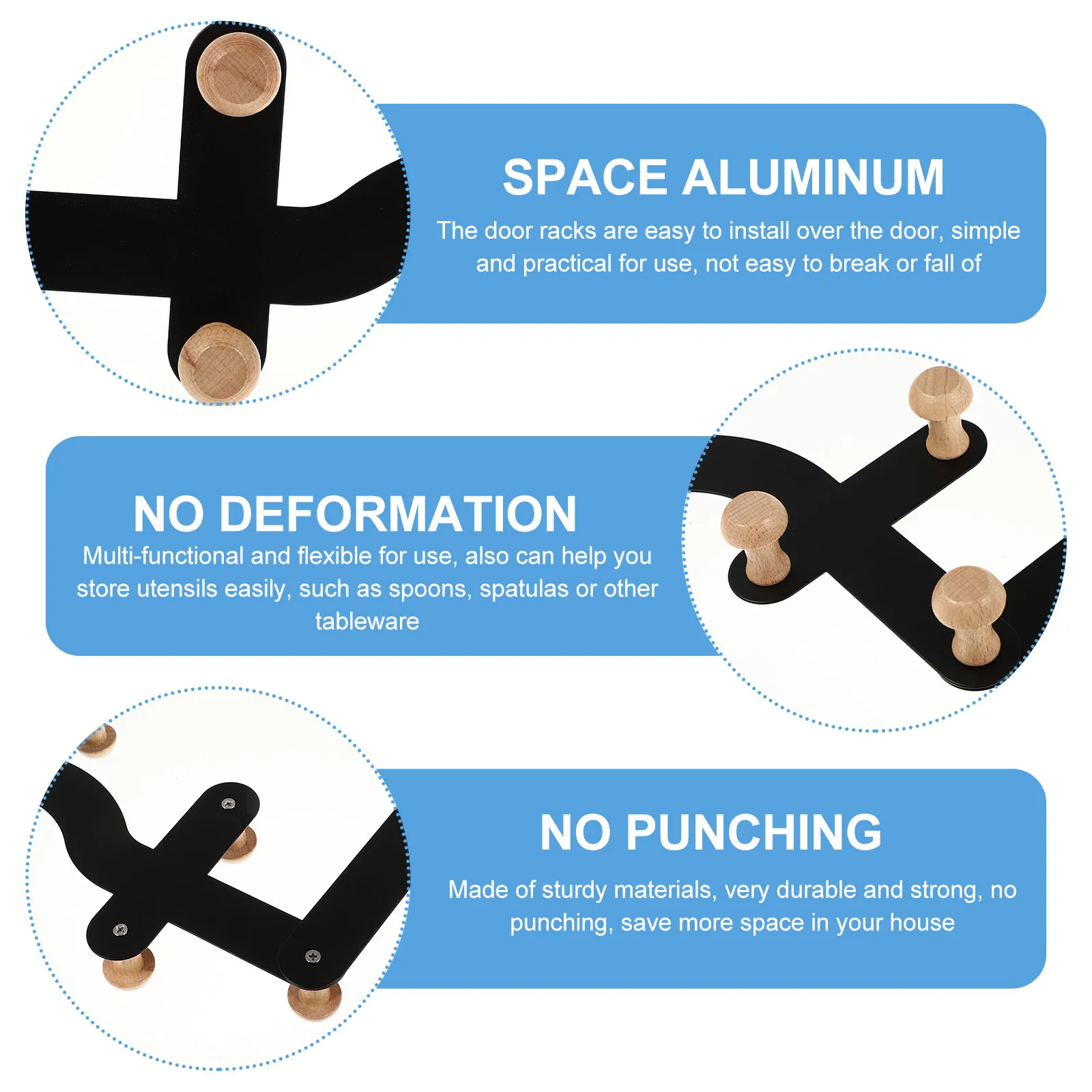 

Over The Door Hooks 6 Sturdy Wooden Hangers for Coats Towels Utensils Easy Install No Punching Strong Stable Door Hanger