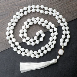 108 Mala White Porcelain Beads Charm Pendant Necklace Women Men Multilayer Healing Tassel Bracelet&Necklace Jewelry Gift New