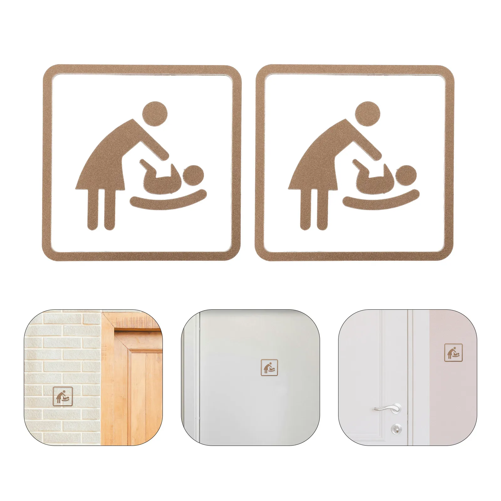 2Pcs Changing Station Sign ABS Plastic Restroom Identification Self-Adhesive Sticker for Public Business Mall Restaurant