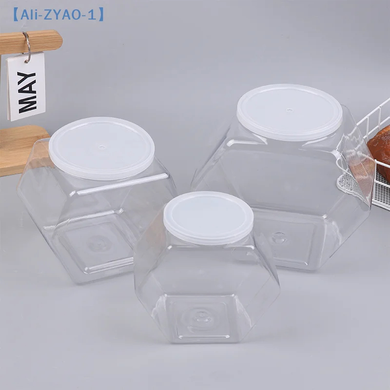 【ZYAO-1】Transparent Hexagonal Candy Cookie Jar Plastic Packaging Jars Sealed With Lid Food Storage Container Kitchen Supplies