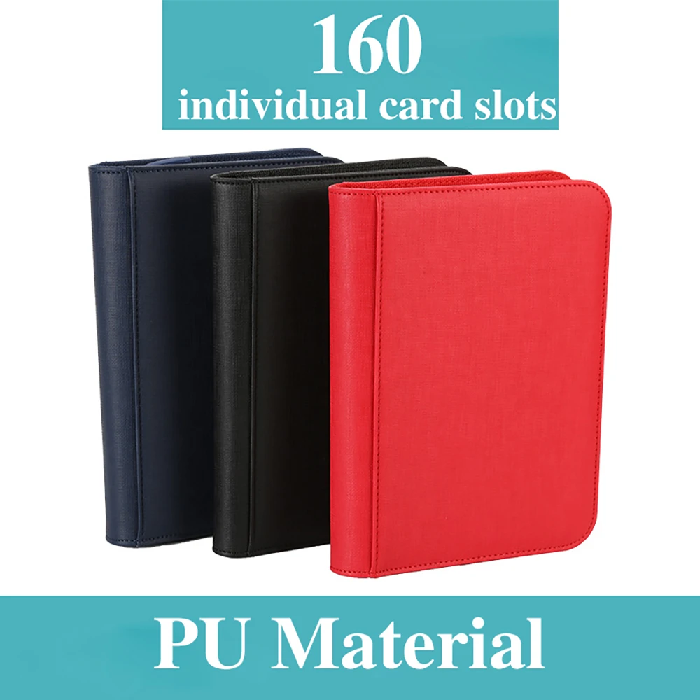 Álbum de cartões colecionável de couro pu, 4 bolsos, 160 compartimentos para cartões, bolsos de carregamento lateral, porta-cartões para cartões colecionáveis tcg