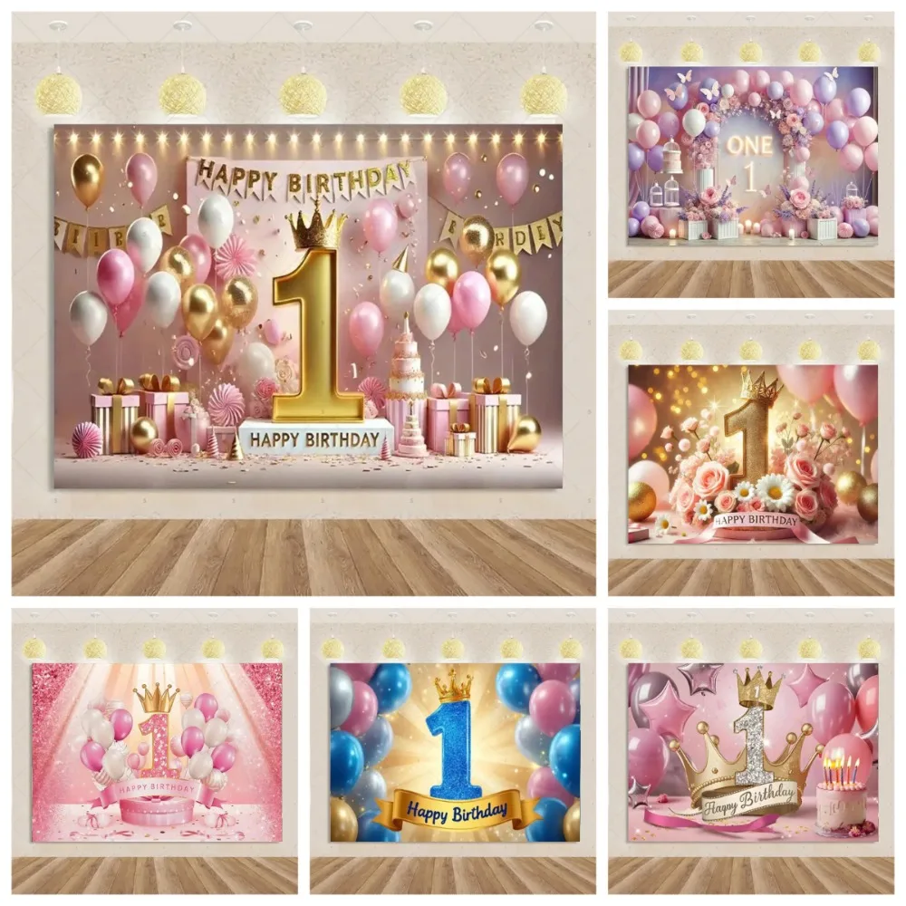 

New Baby's First Year Baptism Birthday Party Banner Photography Backdrop, First Year Birthday Decoration Photography Background
