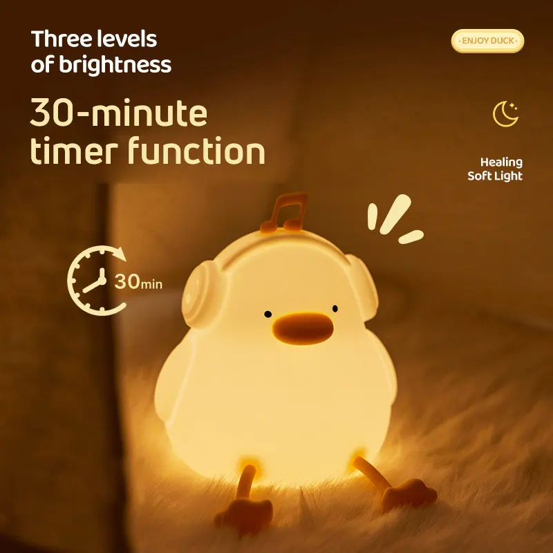 Pato musical luz da noite silicone led mole ovelty animal lâmpada 3 níveis regulável berçário para crianças decoração dos desenhos animados presente