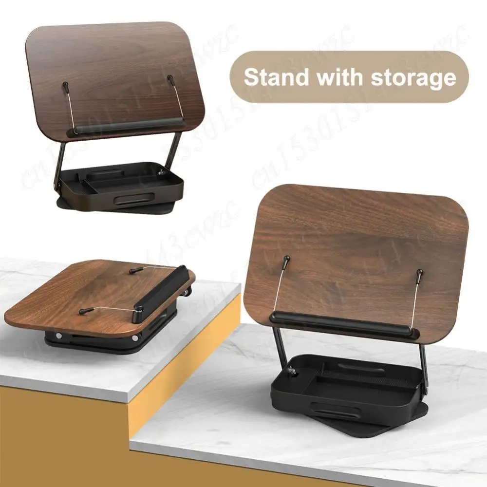 

Wooden Book Holder with Page Clips & Storage Case Foldable Desktop Riser Adjustable Portable Book Stand for Tablet Laptop Books