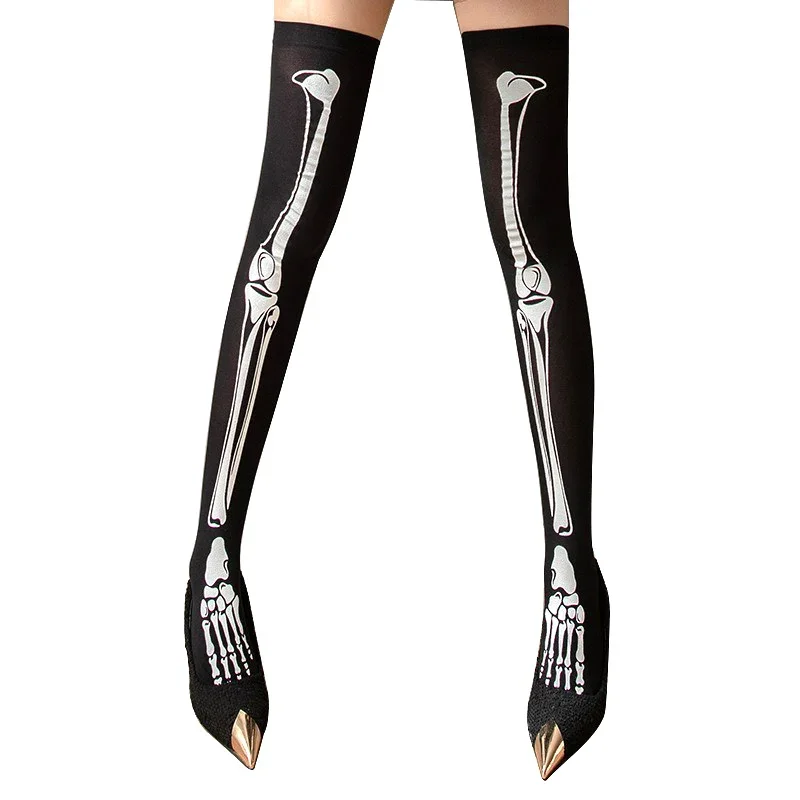 1 Pair Halloween Skeleton Bones Print Socks Y2k Aesthetic Women's Long Socks Casual Slim Gothic Rock Punk Hip Hop Socks Girls view 4