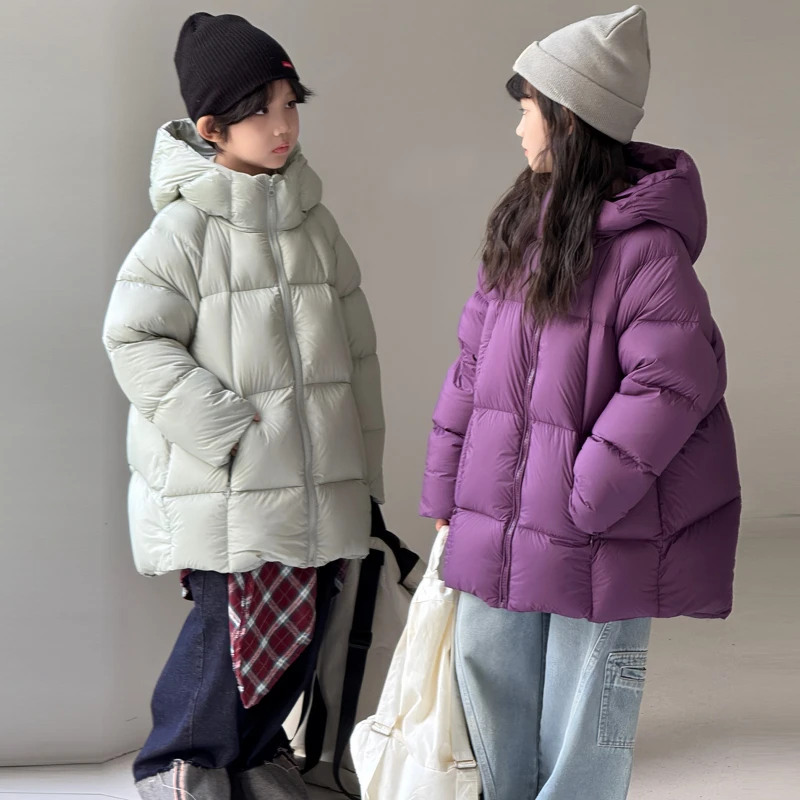 

Korean Style Kids' Down Coat, Thick Hooded White Duck Feather Jacket for Boys & Girls