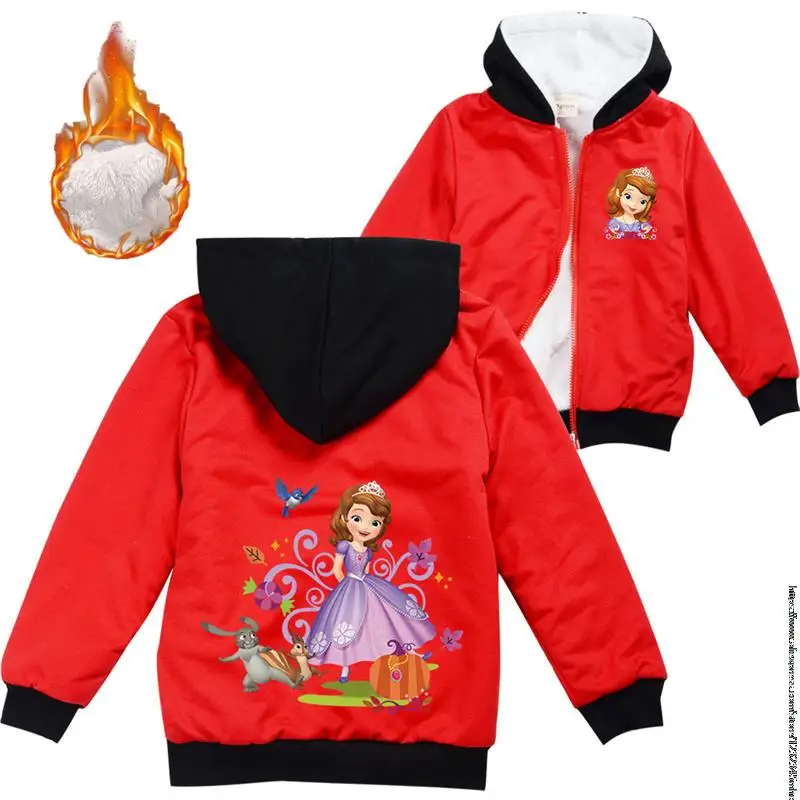 Ragazze moda Disney Sofia Princess felpe con cappuccio bambini felpe bambini Full Zipper cappotti caldi adolescente felpa con cappuccio abbigliamento