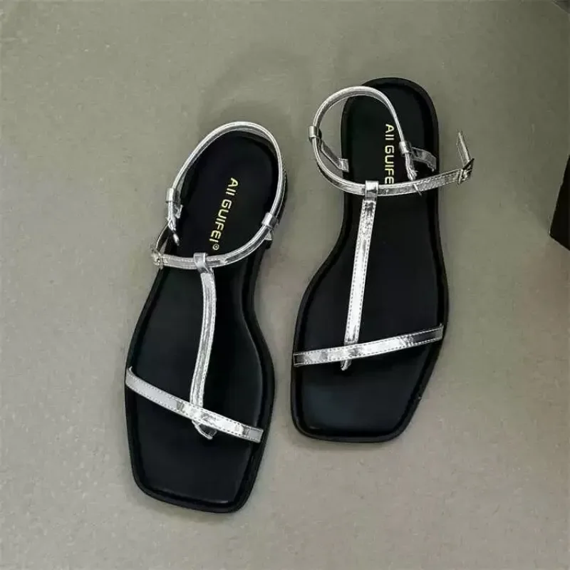 Summer Fashion Square Toe Ladies Shoes 2024 New Women\'s Thong Sandals Simple Thin Strap Slingback Sandals Sandalias De Mujer