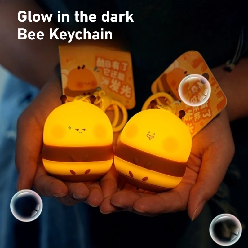 Glowing Key Chain Bee Shape Silicone Small Light Girls Bag Pendant Cute Car Keychain Accessories Couple Jewelry