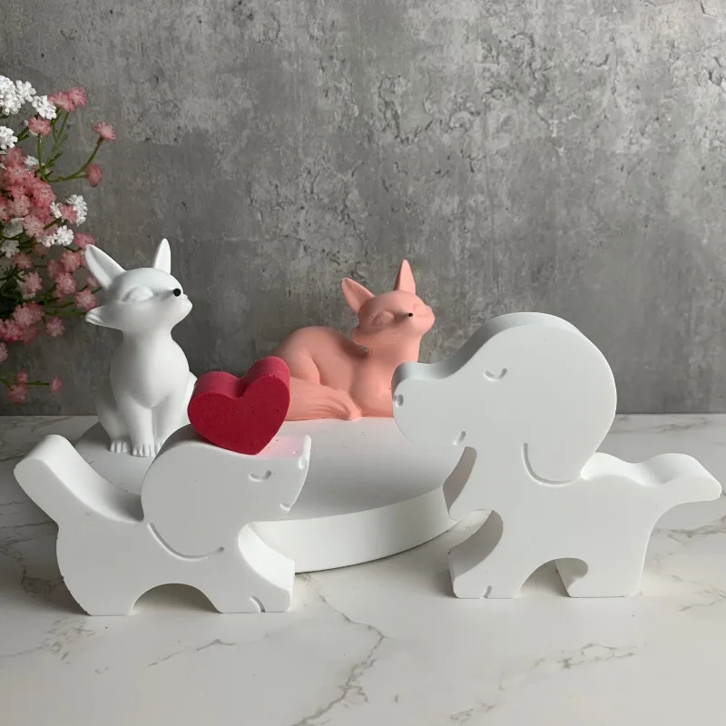 Cute Puppy Silicone Molds Plaster Concrete Casting Moulds House Decoration Love Dog Rabbit Resin Mold Plaster Ornament Moulds