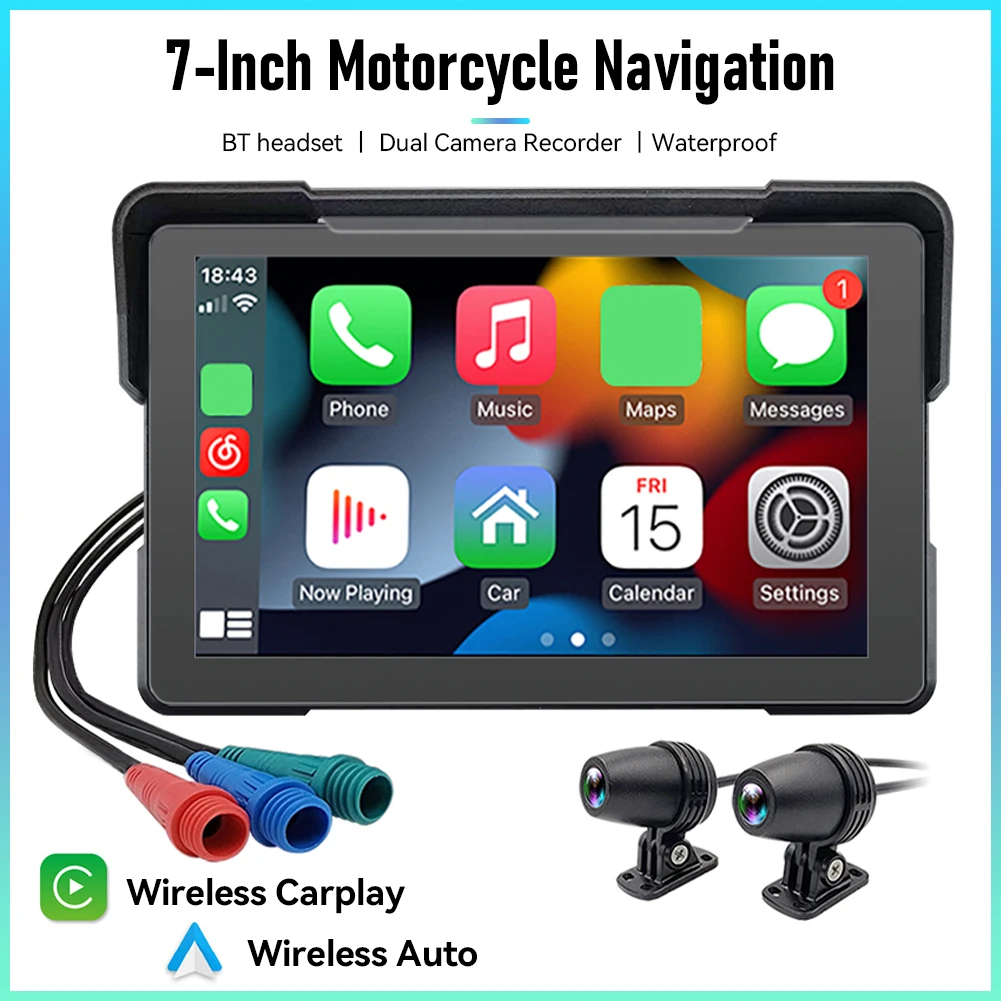 

Portable 7 Inch Motorcycle Navigation GPS Wireless Apple Carplay Android Auto IPX7Waterproof Motorcycle BT Touch Screen Display