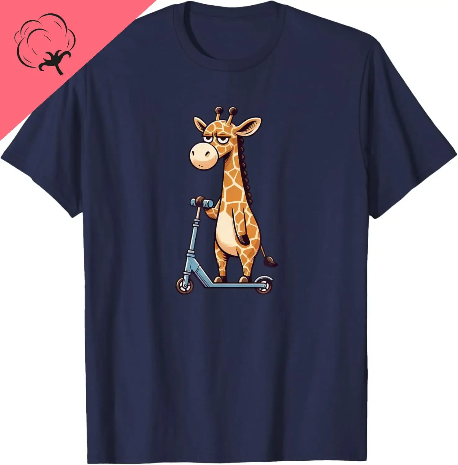 

Funny Giraffe Riding Scooter Graphic T-Shirt Breathable Cotton Crewneck Tee for Men Women