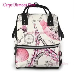 Paris Eiffel Tower Bycicle Printed Mummy Backpack Diaper Bag Multi-Function Maternity Nappy Bags, Kid Bag with Laptop Pocket