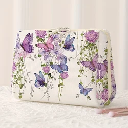 1pc，Purple butterfly print pattern makeup bag, portable makeup storage bag, multifunctional storage bag, lightweight travel bag