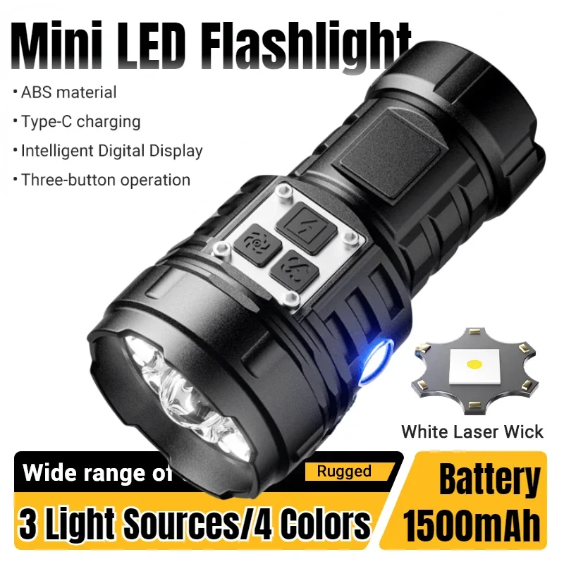 

Mini LED Flashlight Built-in 1500mah Battery 17 Lighting Modes Multi-function Portable Torch with Tail Magnetic Emergency Light