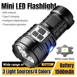 Mini LED Flashlight Built-in 1500mah Battery 17 Lighting Modes Multi-function Portable Torch with Tail Magnetic Emergency Light