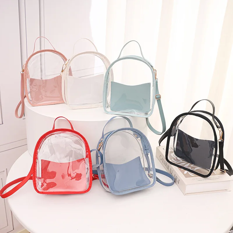 Storage Bag PVC Transparent Backpack Waterproof Transparent Jelly Shoulder Bag with Small Bag Clear Crossbody Bags Unisex