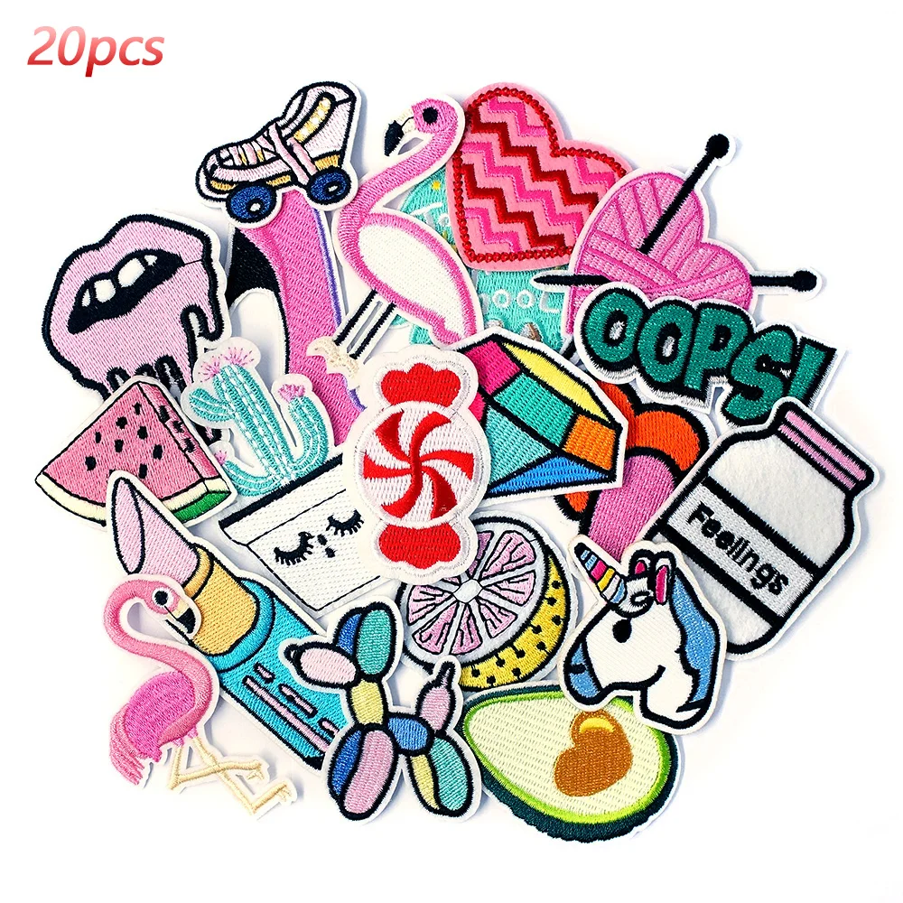 20Pcs/Lot  Avocado Lemon Candy Lipstick Patches Ebroidered Applique Fabric Garment Apparel Accessories Embroidery Badges Pink