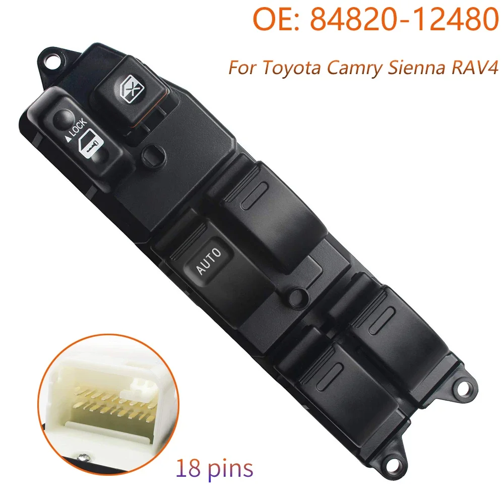 Interruptor de janela de poder mestre, Compatível com Toyota Corolla Camry XLE Sienna RAV4 Prius, 84820-12480, 8482012480, 18 Pins, Autopeças