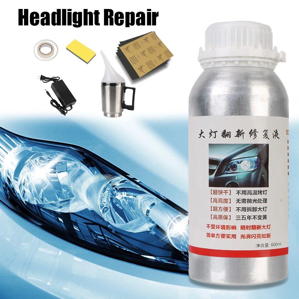 

Car Headlight Renovation Refurbishmen 600ml Liquid Motorcycle Spotlight Restoration Polisher Polish Kit Light Washer Nozzles Set