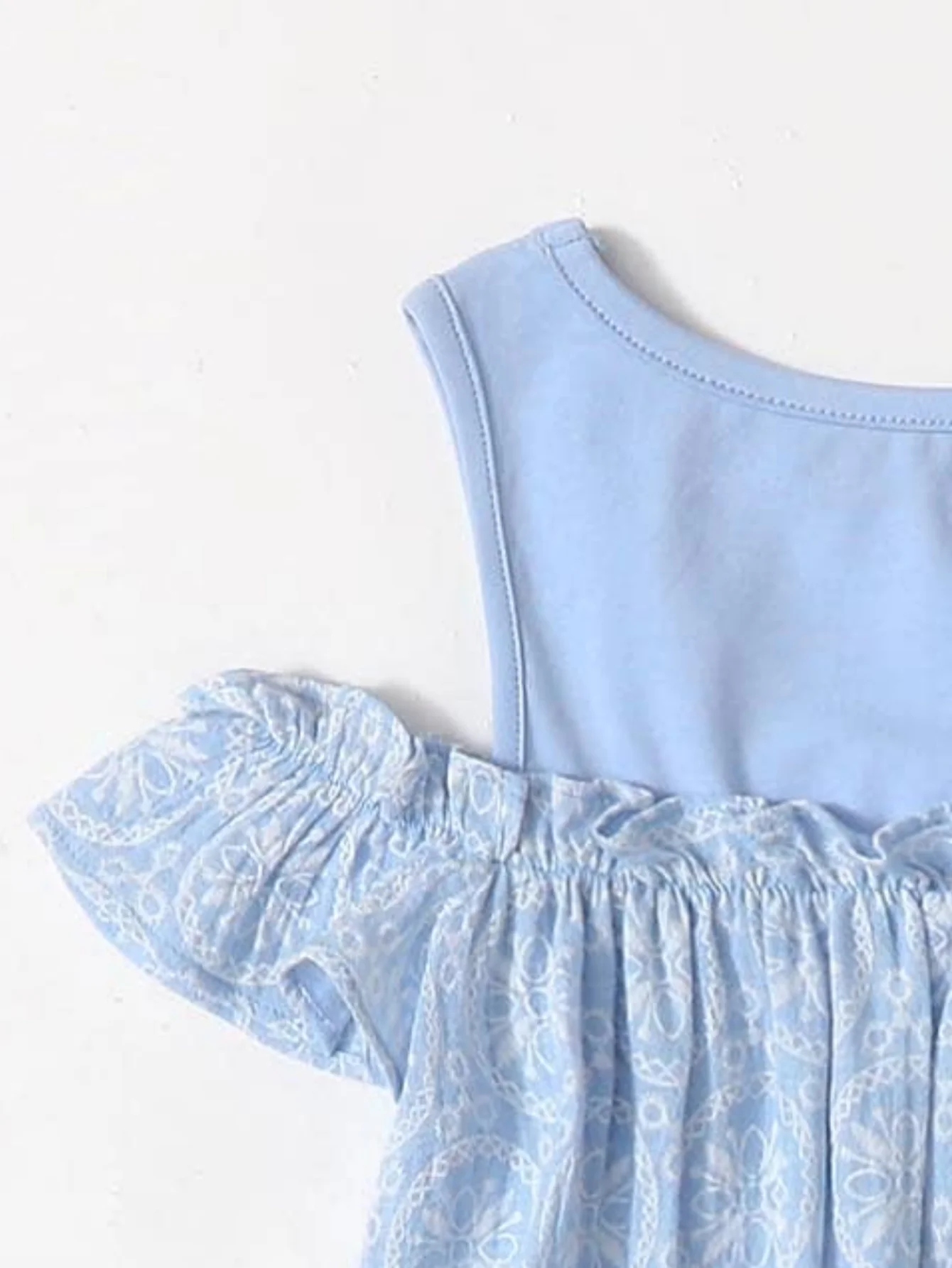 Girls\' summer fresh blue lace dress - cool sleeveless design, elegant patterned skirt