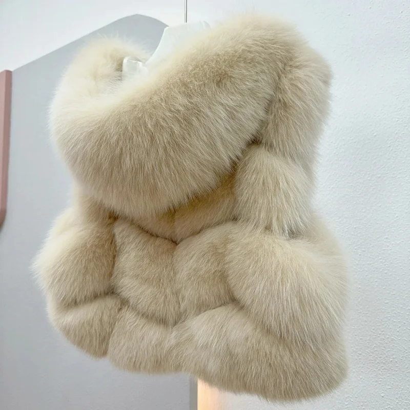 Fox Fur Sleeveless Vest Women Warm Winter Coat Plush Jackets For Women Neck Hat Coats Waistcoat Women's Vest Teddy Coat view 6