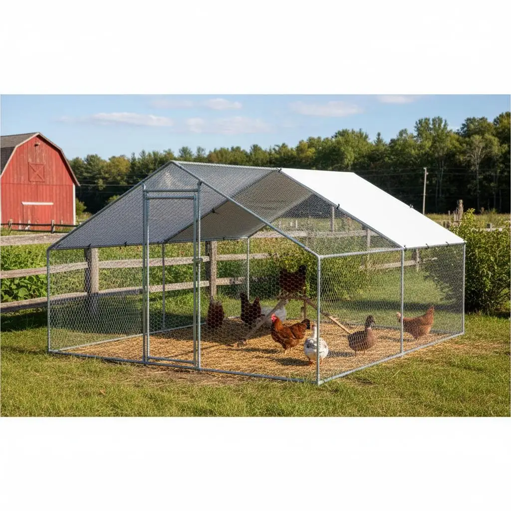 

Клетка для птицы 9.8x13.1x6.5 футов для двора фермы, большой вольер для кур с конической крышей, защитный замок, уличный вольер для уток и кроликов