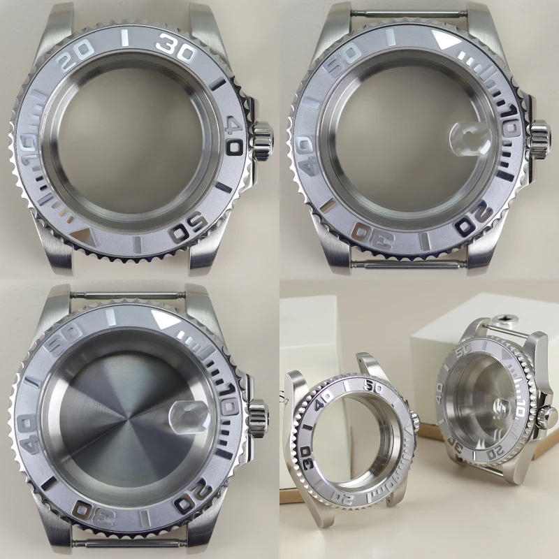 

40mm Waterproof Watch Case Silvery YACHT Ceramic Bezel For Seiko NH35 NH36 Miyota 8215 2824 Movement 28.5mm Sapphire 120 clicks