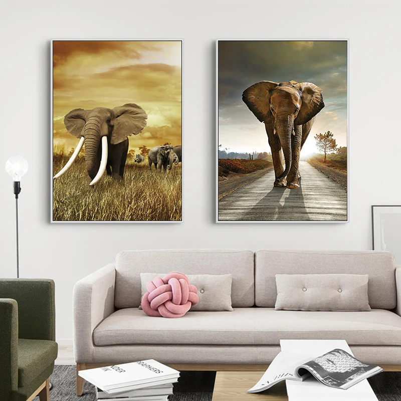 

2Pcs/Set Minimalist Animal Elephant Wall Art Canvas Posters and Printed Paintings, Nordic Decorative Living Room Home Decoration