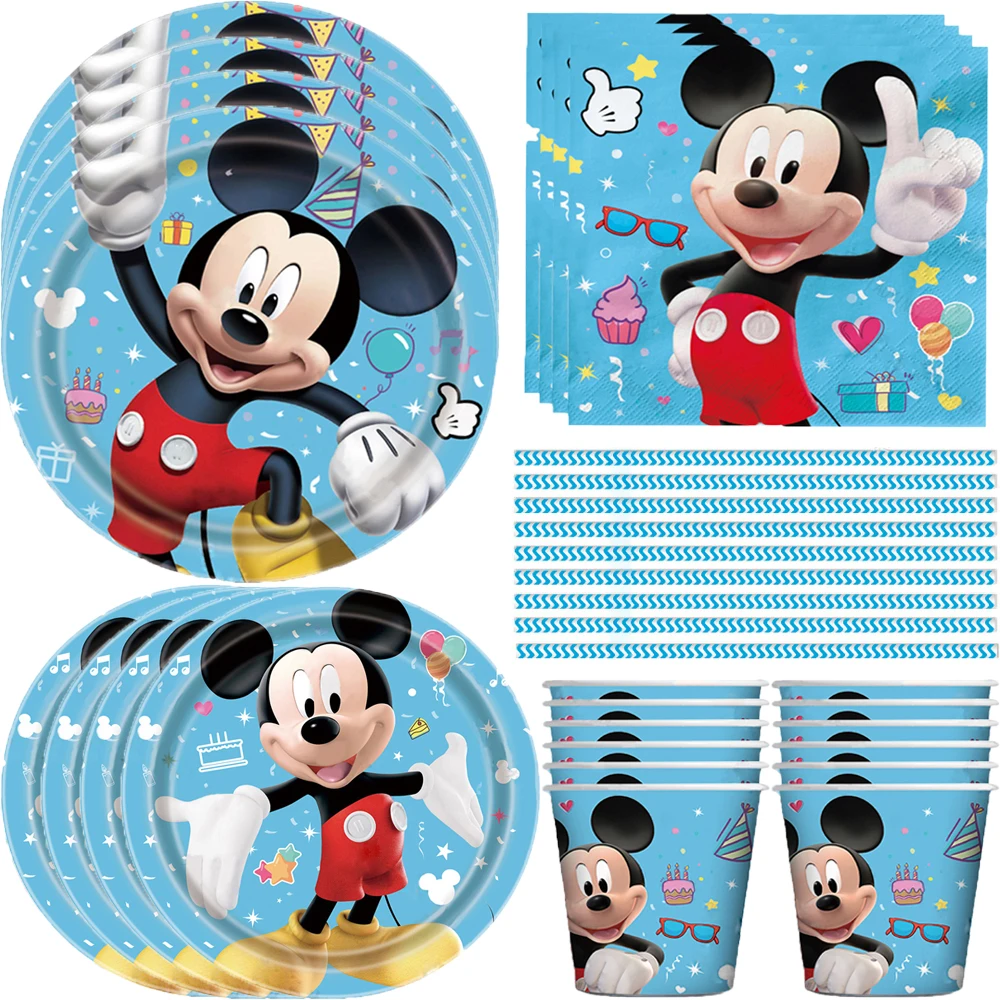 

Mickey Mouse Birthday Party Tablecloth Party Supplies Baby Shower Decoration Disposable Tableware Banner Plate Straw Cup Event