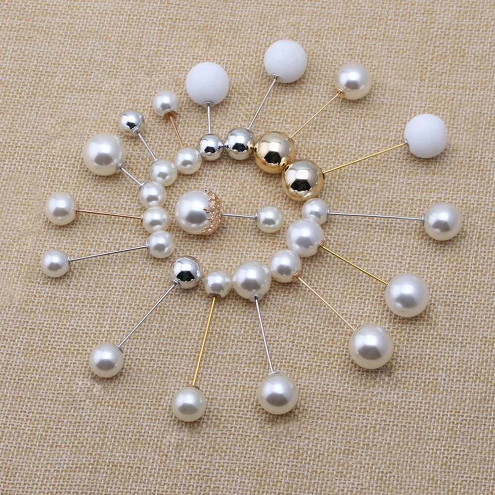 1 PC Imitation Double Pearl Brooches Fixing Clothes Pin Sweater Dress Safety Pins Women Trendy Jewelry