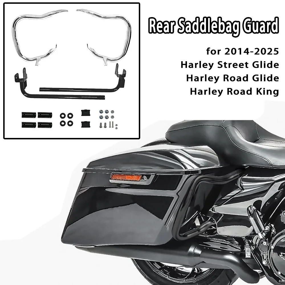 

Motorcycle Chrome Saddlebag Guard Rear Crash Bars 1.25" Dia Buffalo Style for Harley Street Glide Road Glide Road King 2014-2025