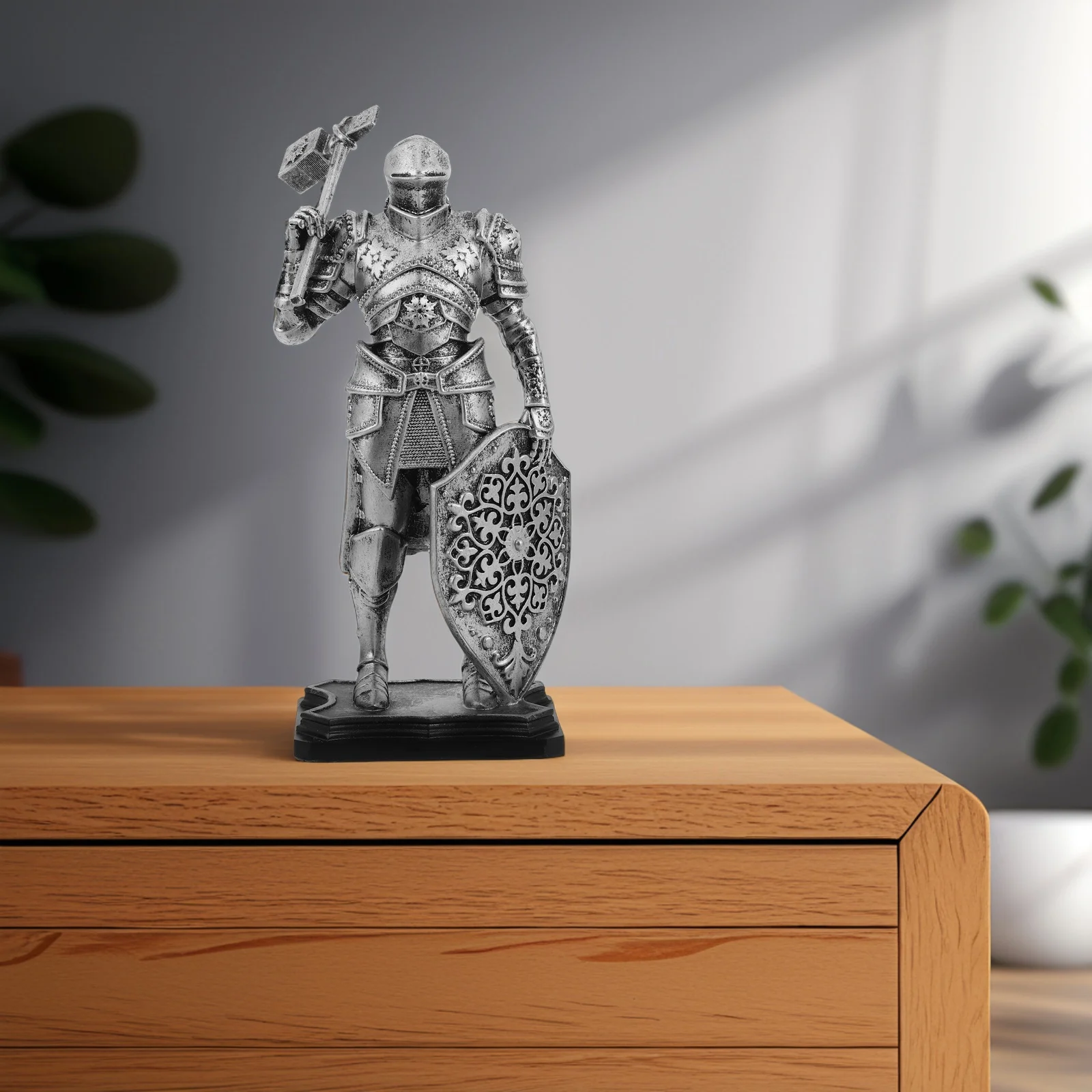 

Resin Vintage Medieval Guard Statue Handcrafted Knight Sculpture Decorative Ornament for Desk Living Room Office Home Decor