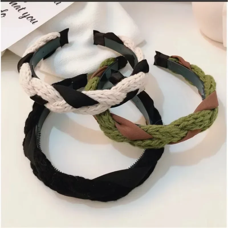 

New vintage wool felt headbands solid color wide-brimmed women's woolen tweed out autumn and winter simple headwear