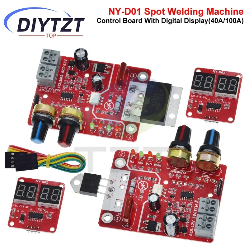 AC9-12V DIY NY-D01 Control Board 40A/100A Spot Welding Machine Control Board Welder Panel Adjust Time Current Digital Display
