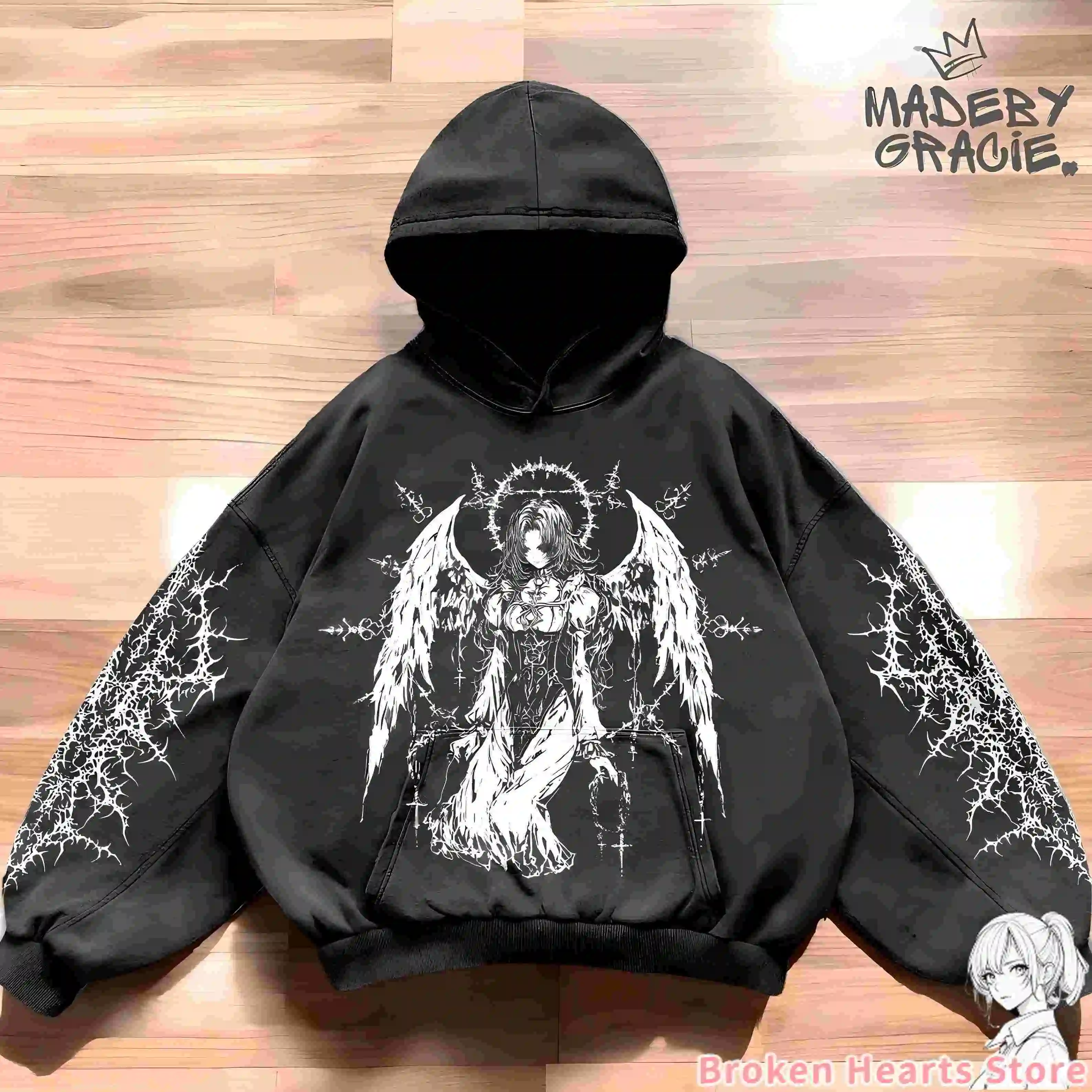 Punk gothic hoodies women all cotton heavy material oversized hoodie sweatshirts goth y2k tops harajuku streetwear men clothes