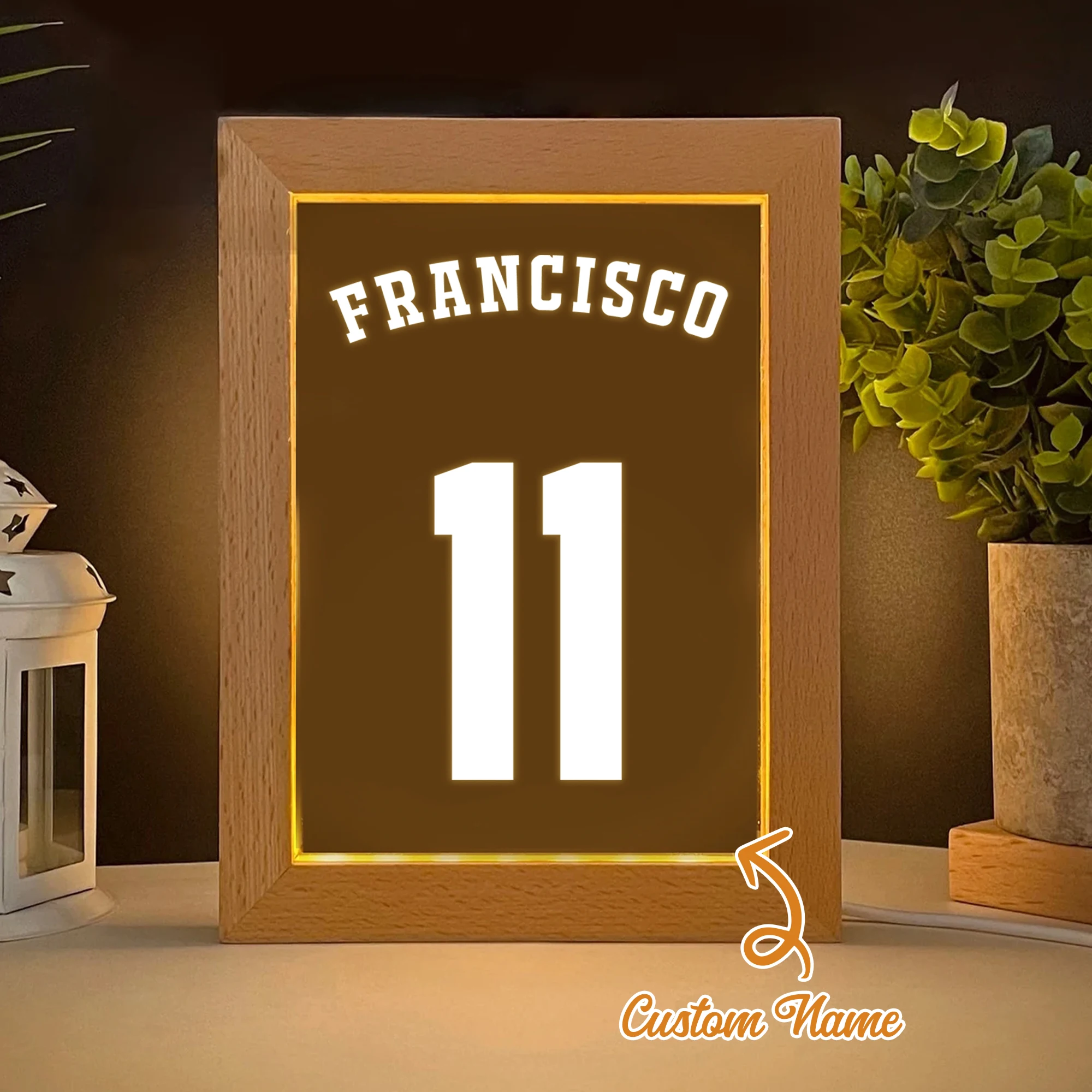 Marco de fotos con vista nocturna LED, número de nombre deportivo personalizado, regalo personalizado, sala de estar familiar, dormitorio, comedor, decoración del hogar