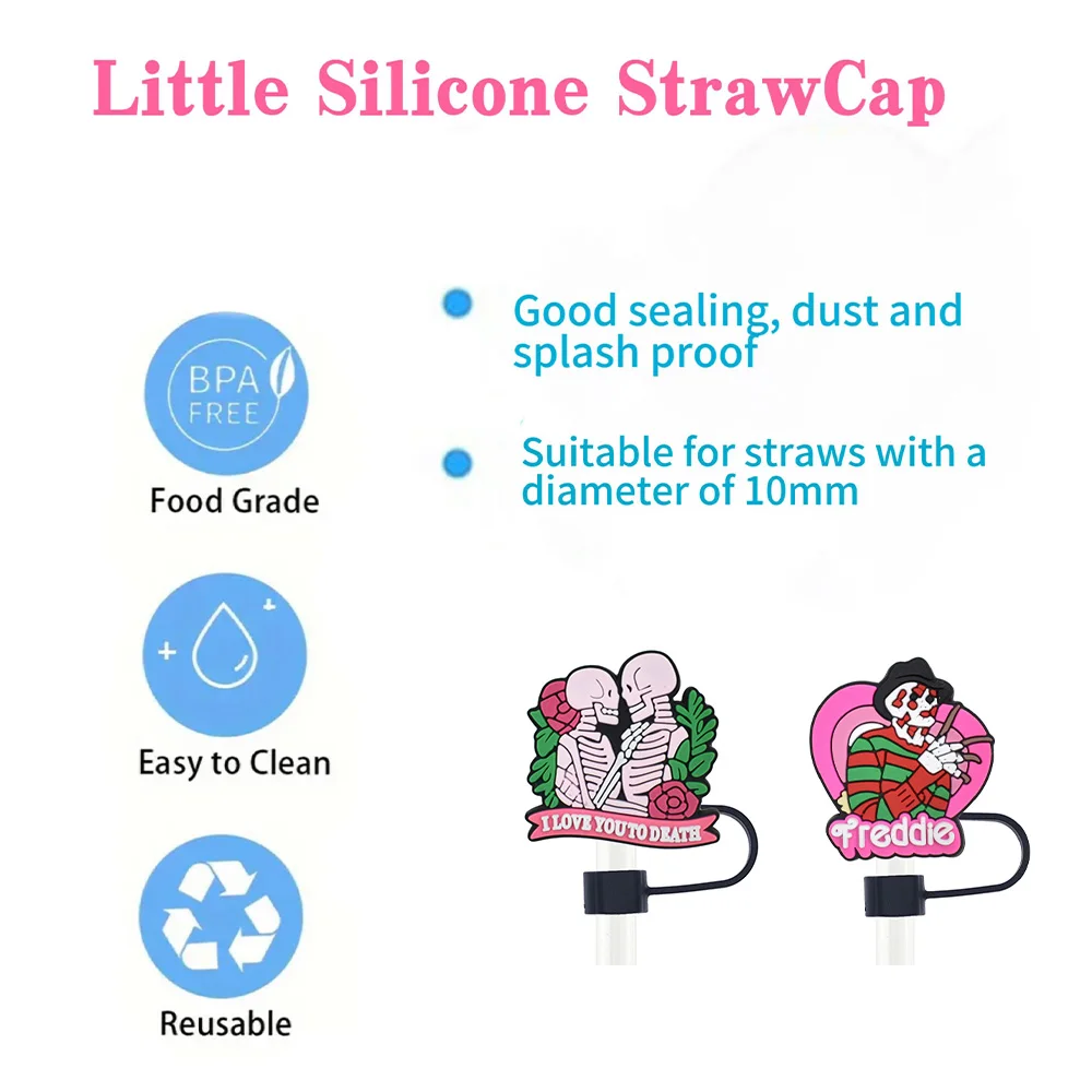 1-12pcs Halloween American Cartoons Straw Cover Cap Drink Straw Plug Reusable Fit Cup Accessories Straw Cap Charms Pendant Gift