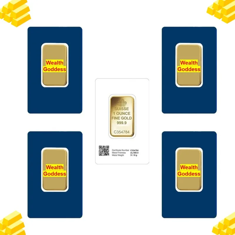 

Swizerland 1oz Gold Bars Wholesale 1-10pcs Set 24K Gold-Plated Brass High-Quality Replica Gold Bullion with Numbers
