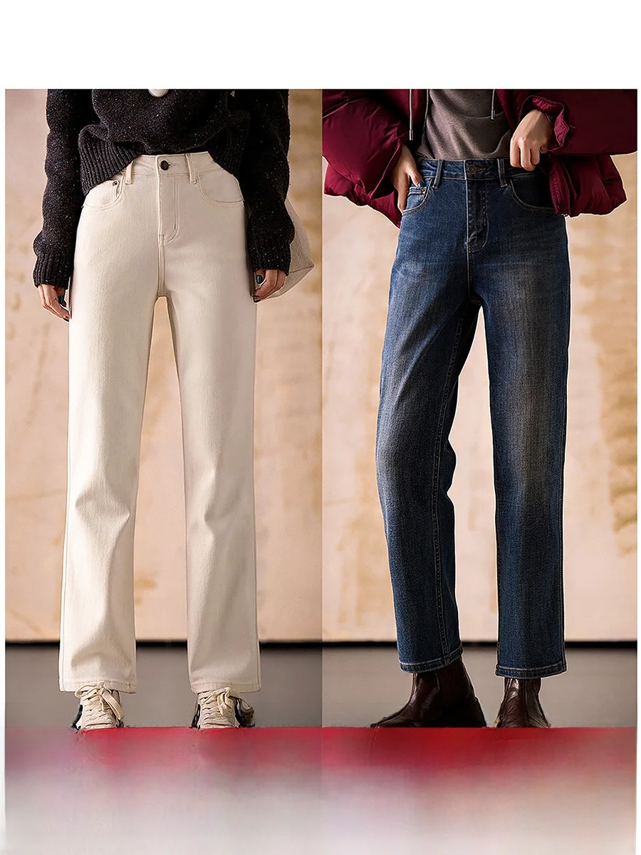 

High Waist Straight Leg Jeans Women's Autumn Winter Commute Faion ow T-Platform Nine-Piece Slimming Cotton Denim