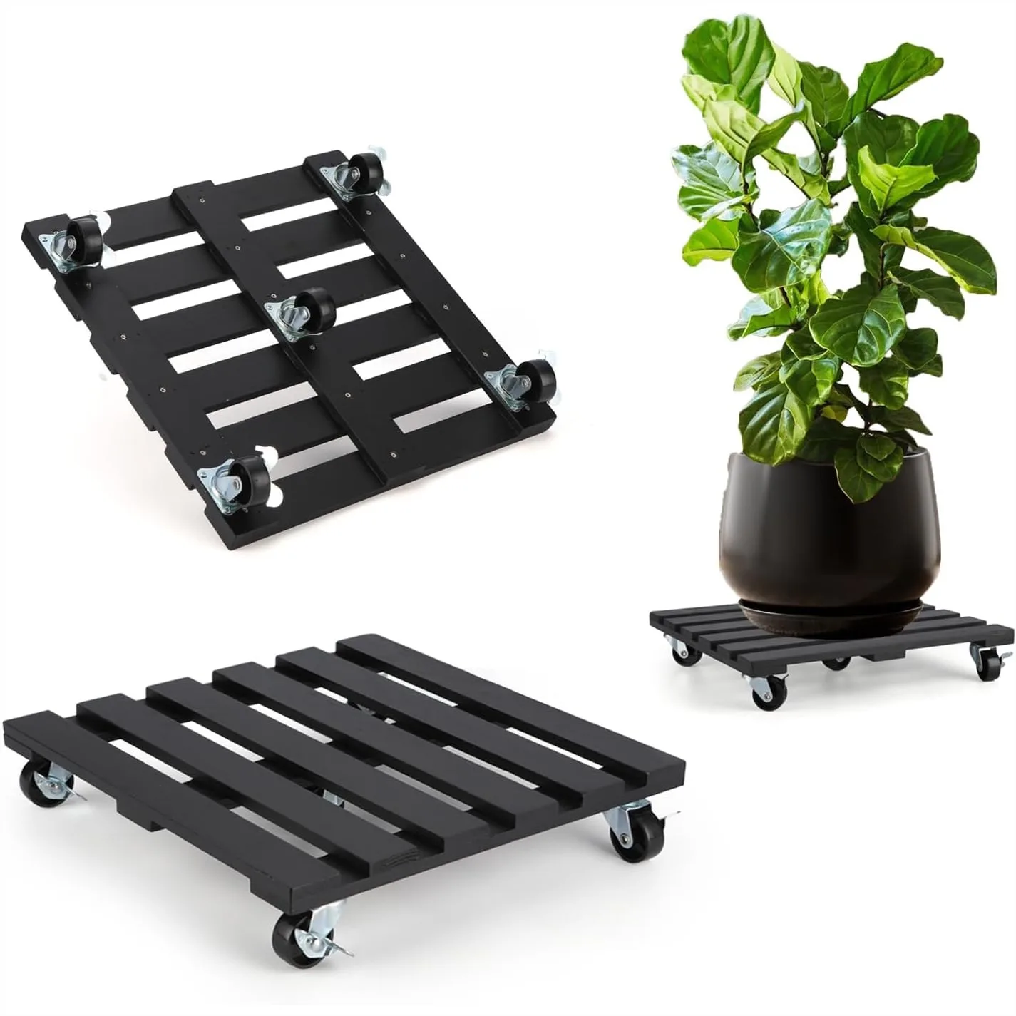 

2 Pack Plant Stand with Wheels, 12" Rolling Plant Caddy 264 Lbs Heavy Duty Wooden Square for Indoor Outdoor Large Pots